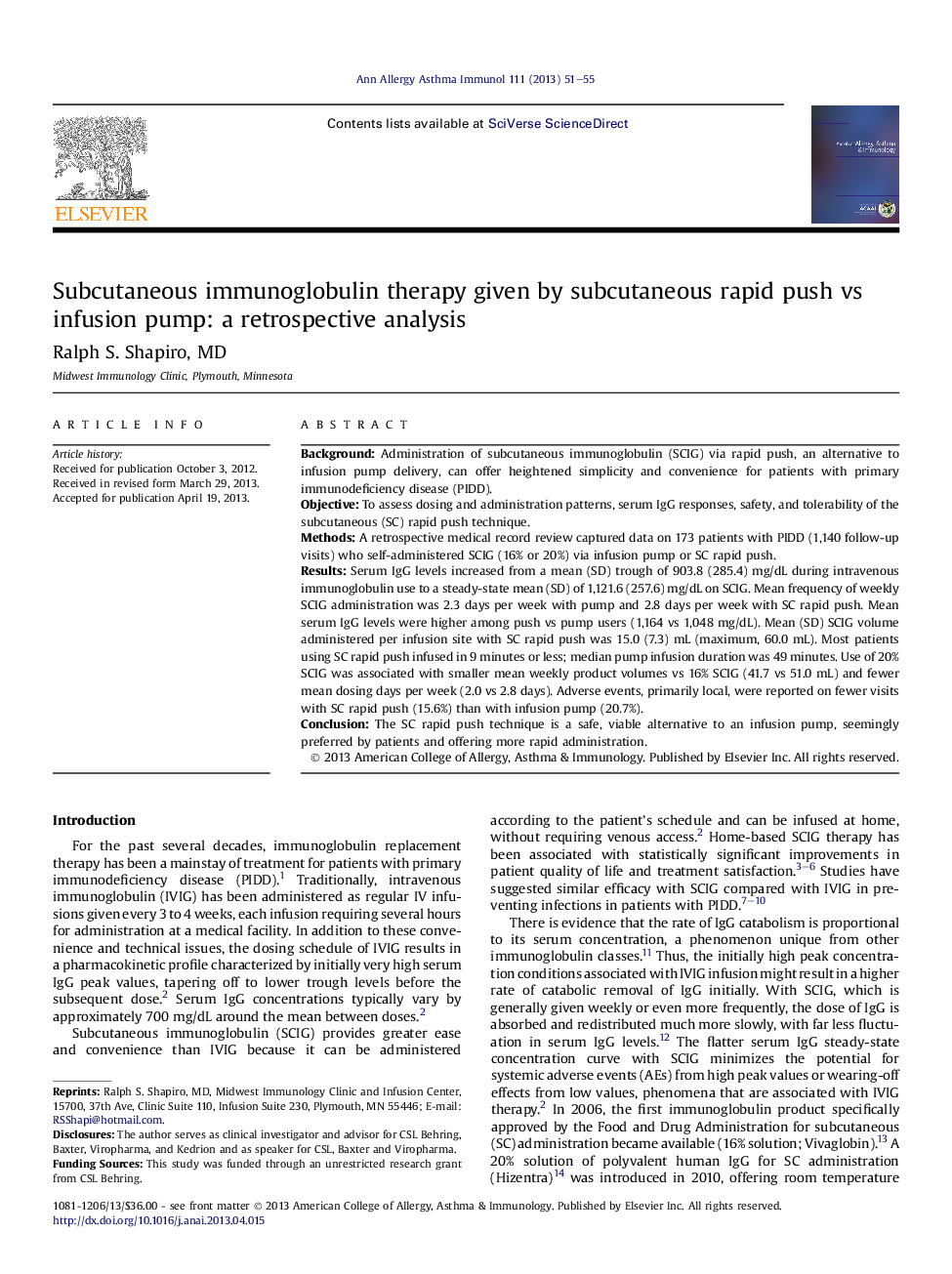 Subcutaneous immunoglobulin therapy given by subcutaneous rapid push vs infusion pump: a retrospective analysis
