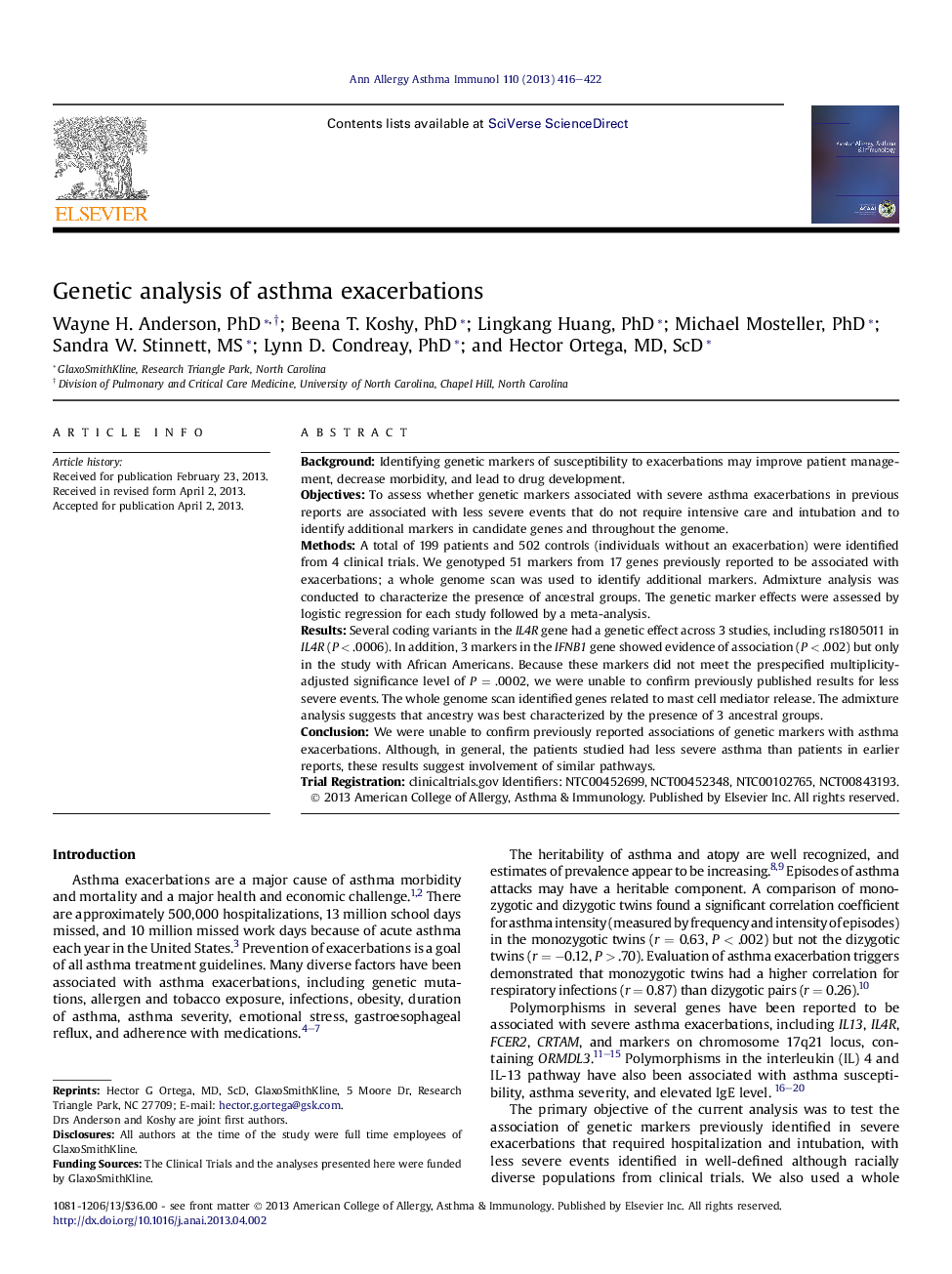 عکس صفحه اول مقاله: Genetic analysis of asthma exacerbations Genetic analysis of asthma exacerbations