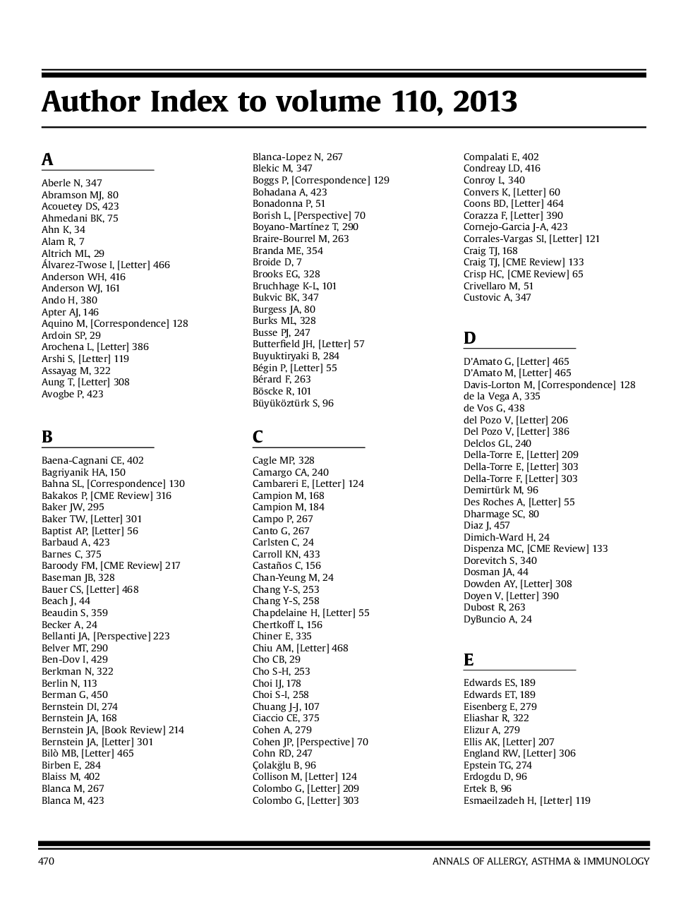 Author Index to volume 110, 2013