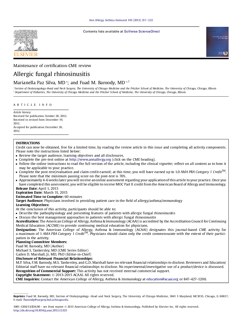 Allergic fungal rhinosinusitis
