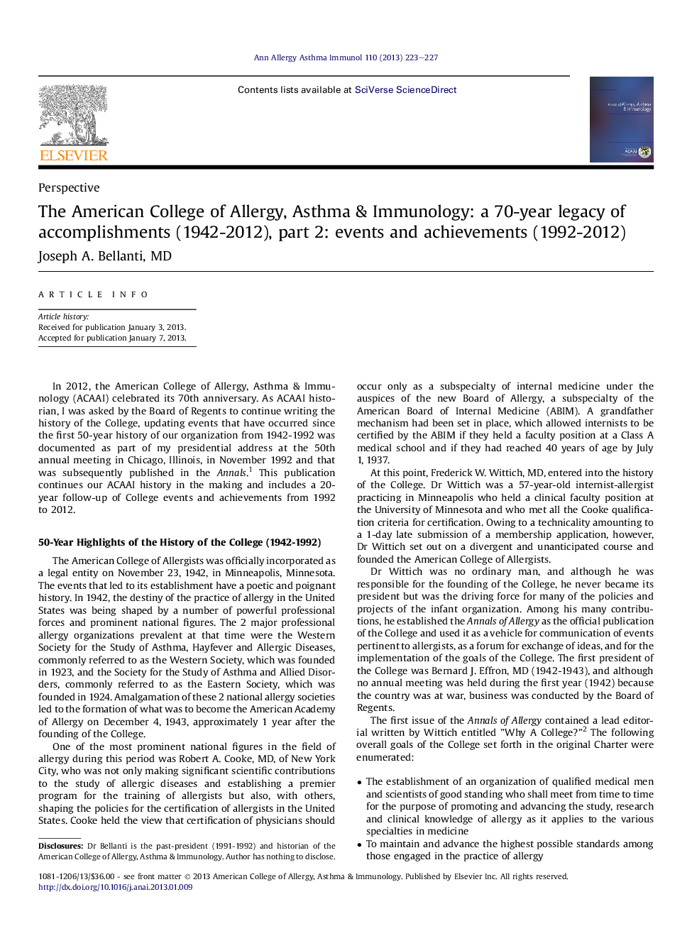 The American College of Allergy, Asthma & Immunology: a 70-year legacy of accomplishments (1942-2012), part 2: events and achievements (1992-2012)