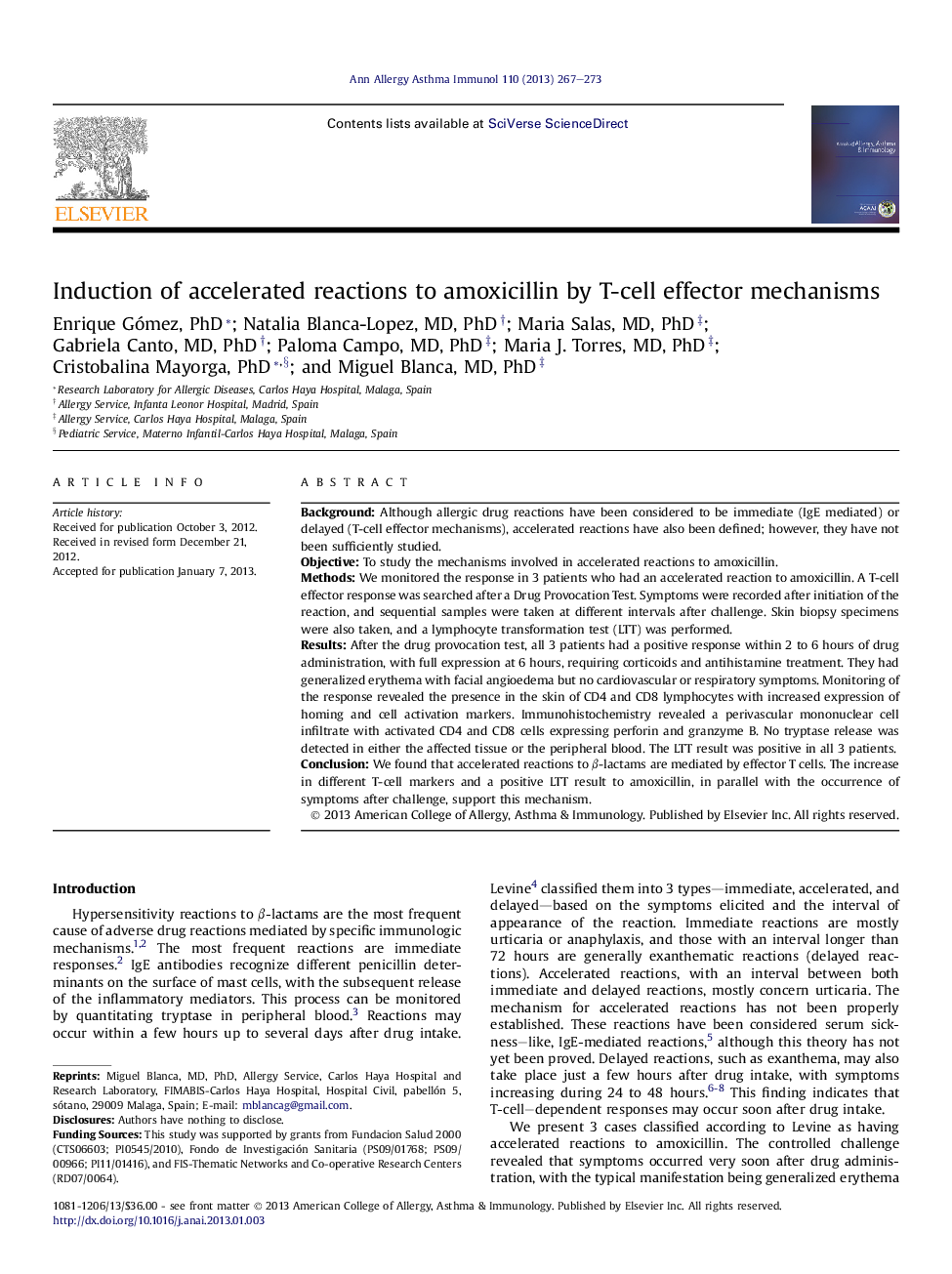Induction of accelerated reactions to amoxicillin by T-cell effector mechanisms