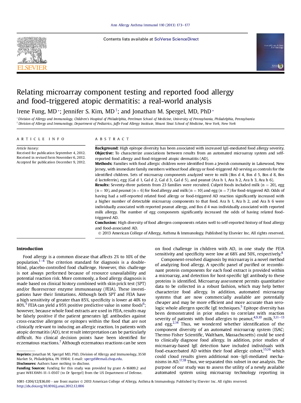 Relating microarray component testing and reported food allergy and food-triggered atopic dermatitis: a real-world analysis