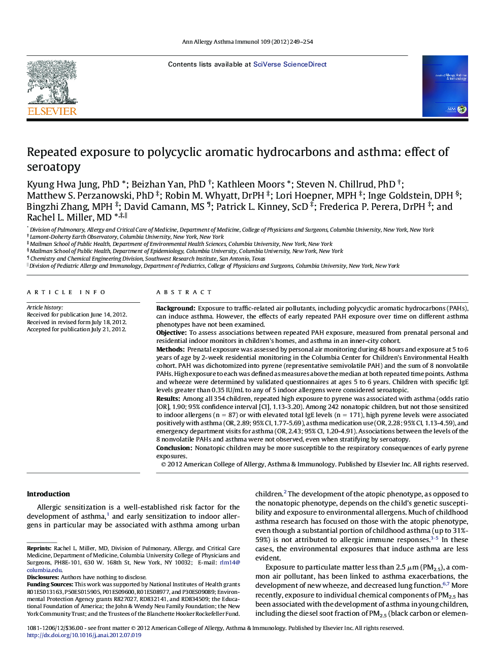 Repeated exposure to polycyclic aromatic hydrocarbons and asthma: effect of seroatopy
