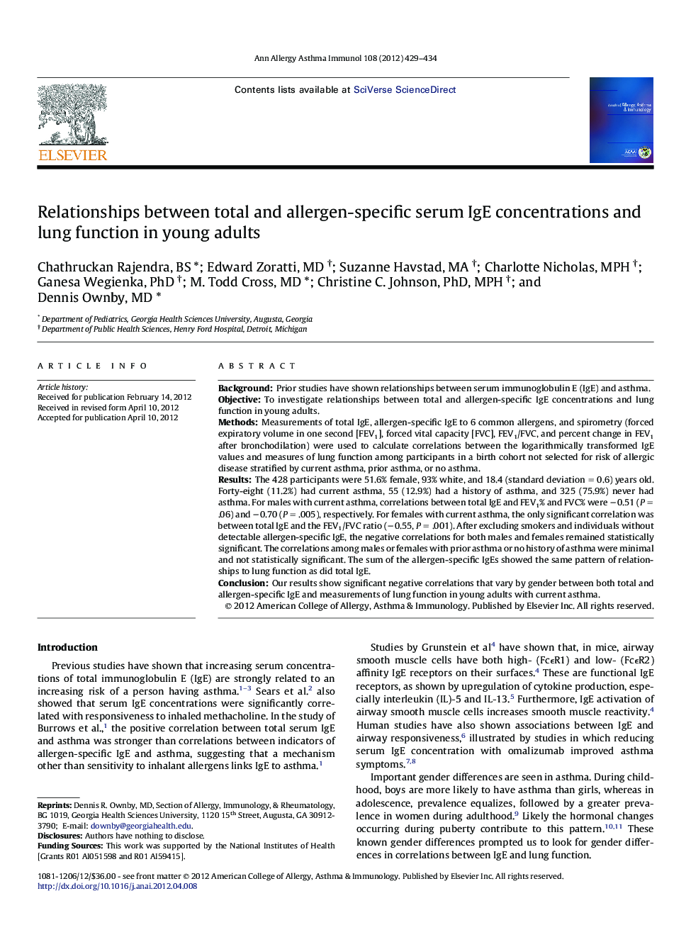 Relationships between total and allergen-specific serum IgE concentrations and lung function in young adults