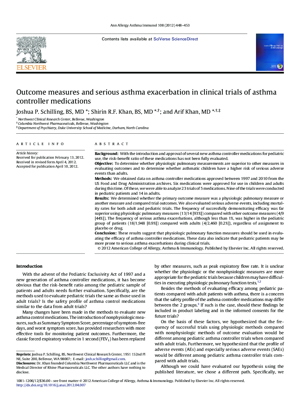 Outcome measures and serious asthma exacerbation in clinical trials of asthma controller medications