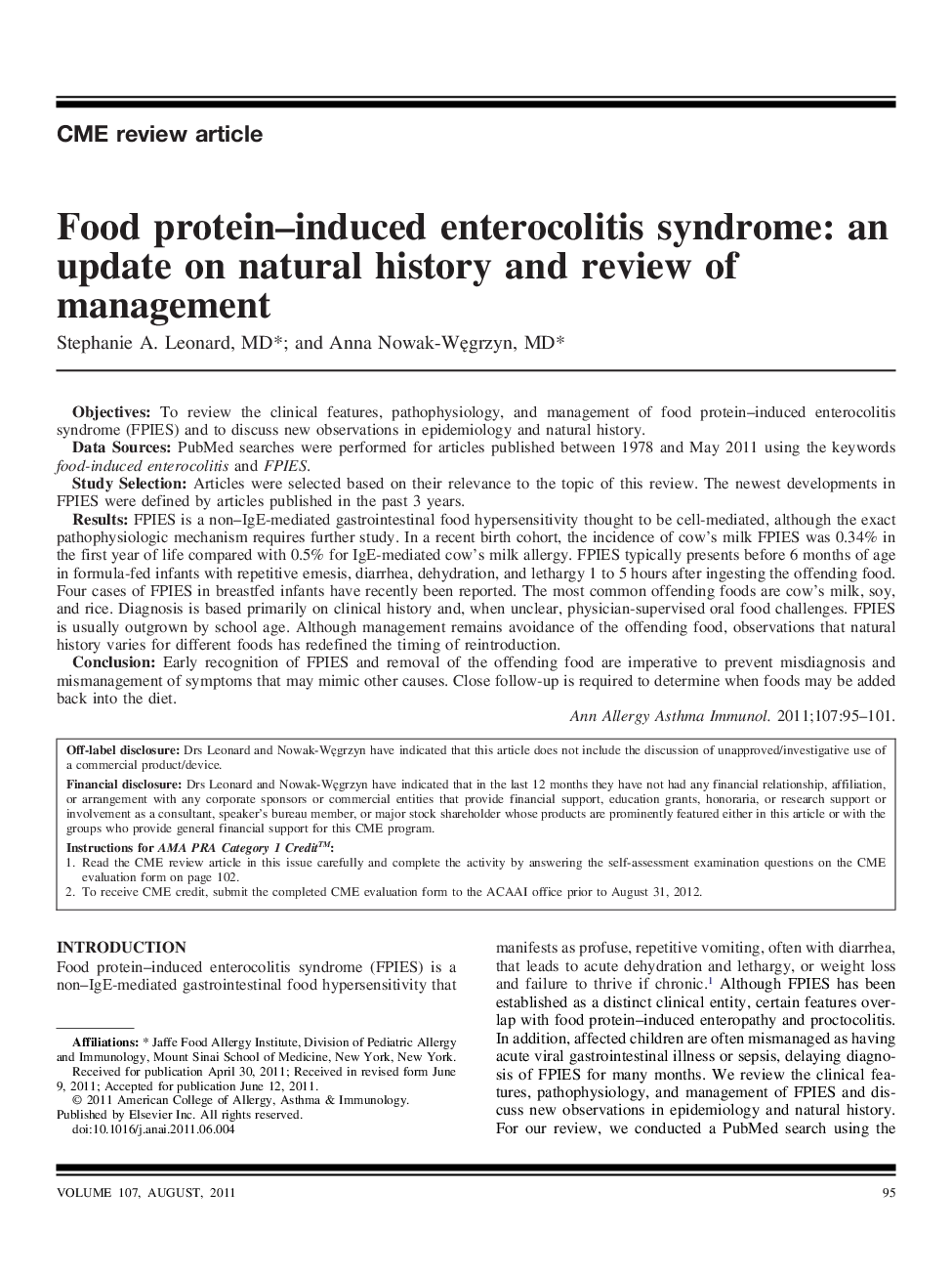 Food protein-induced enterocolitis syndrome: an update on natural history and review of management