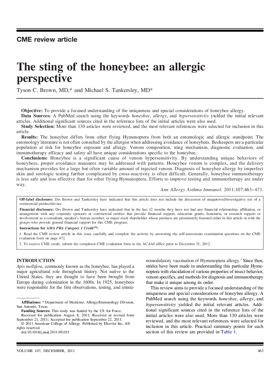The sting of the honeybee: an allergic perspective
