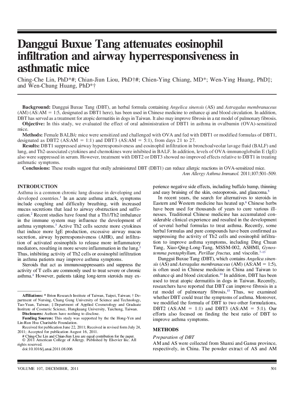 Danggui Buxue Tang attenuates eosinophil infiltration and airway hyperresponsiveness in asthmatic mice