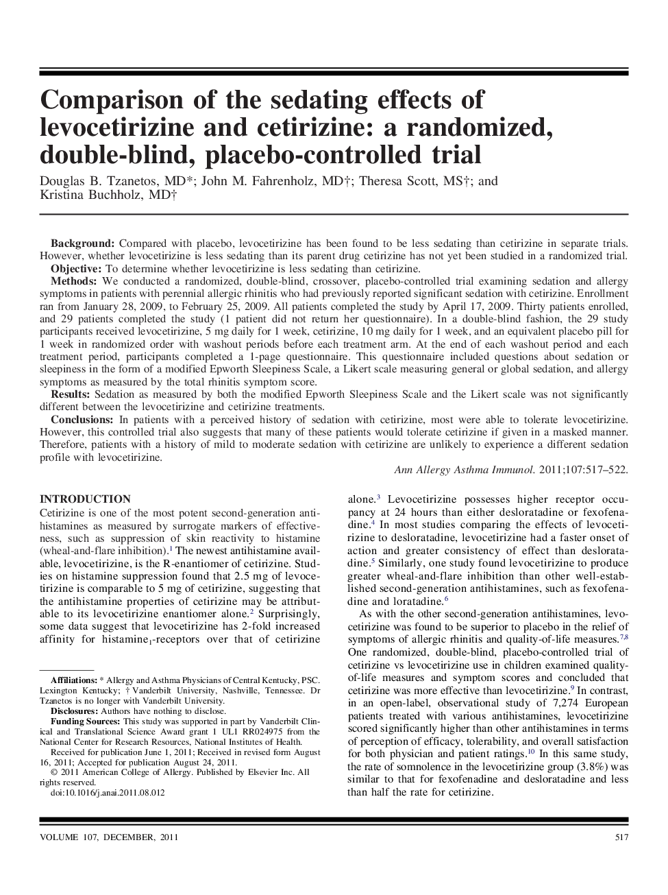 Comparison of the sedating effects of levocetirizine and cetirizine: a randomized, double-blind, placebo-controlled trial