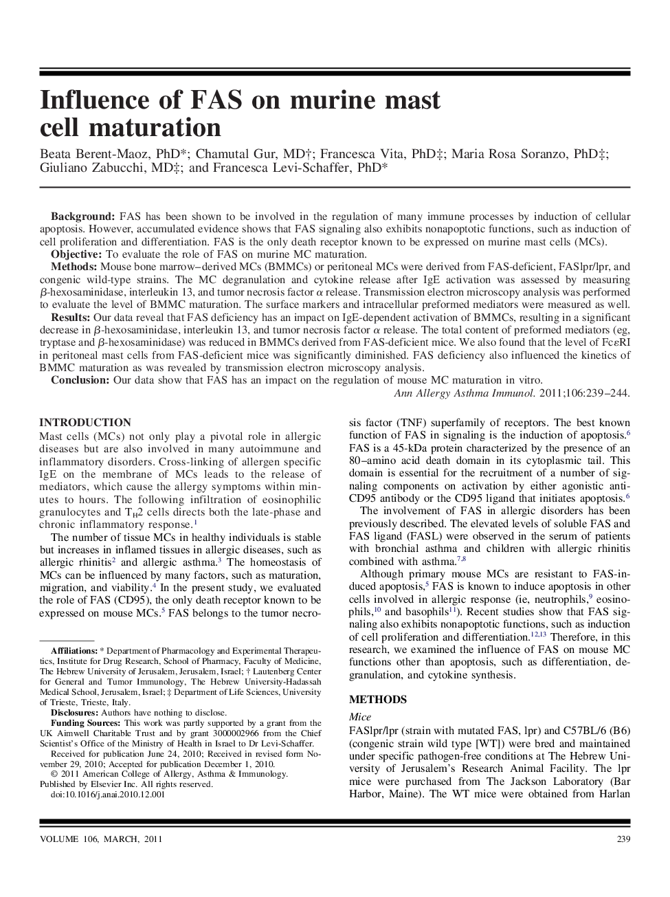 Influence of FAS on murine mast cell maturation