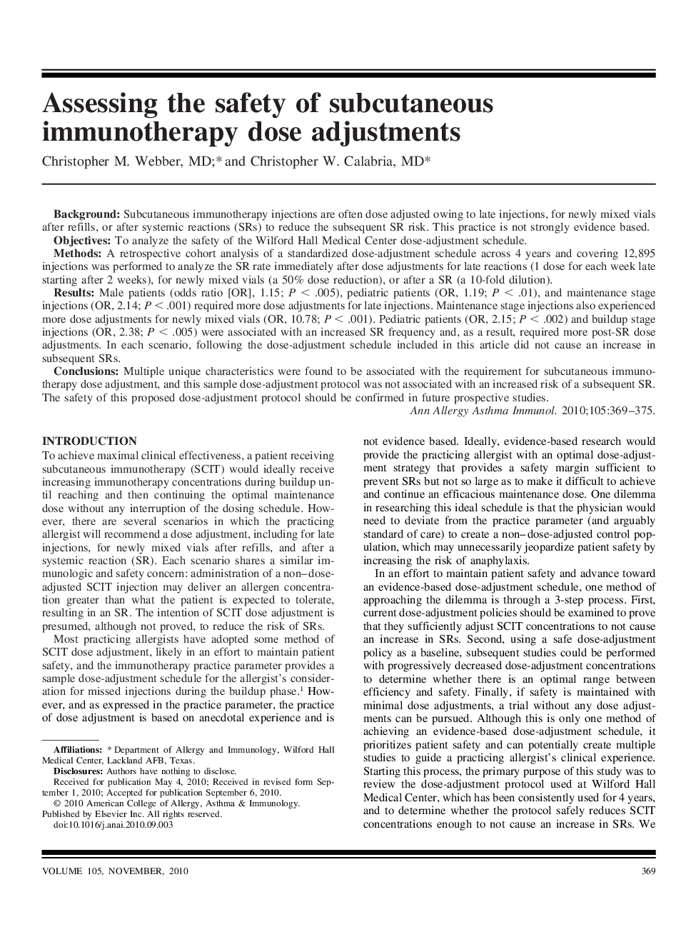 Assessing the safety of subcutaneous immunotherapy dose adjustments