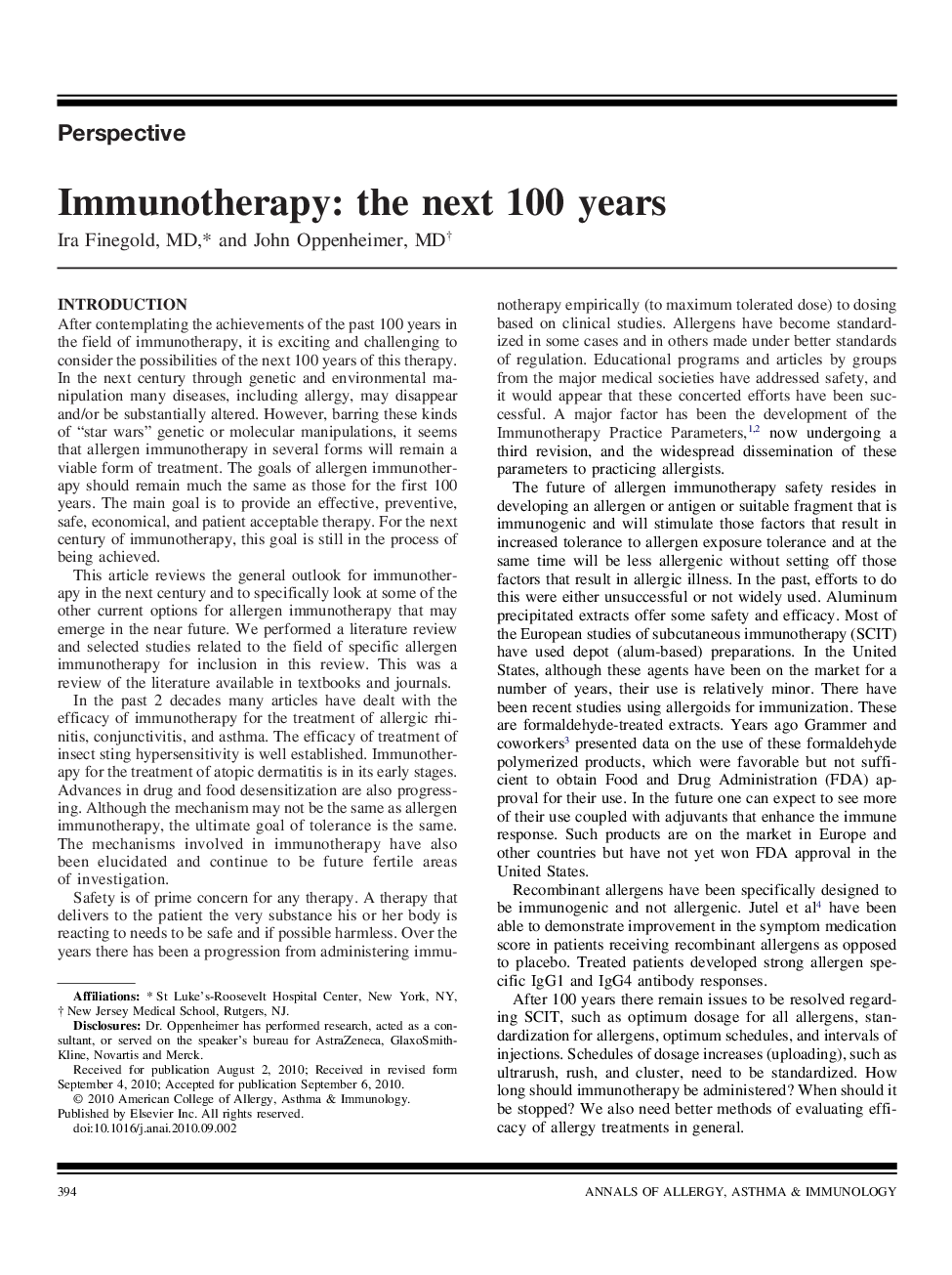 Immunotherapy: the next 100 years