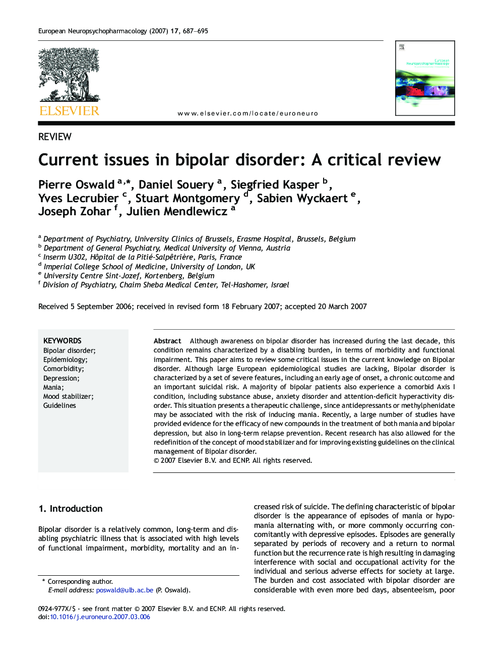 Current issues in bipolar disorder: A critical review