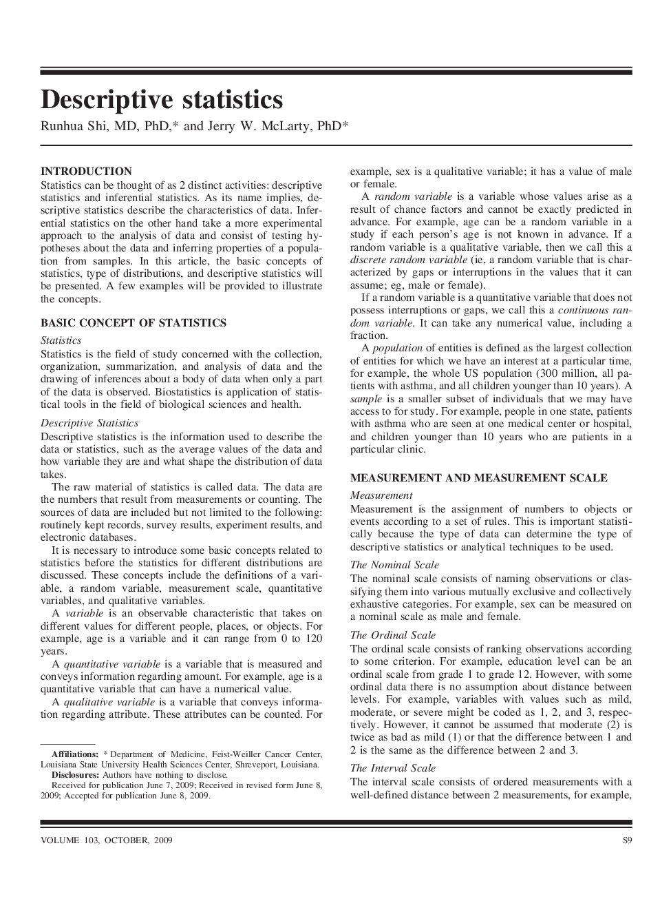 Descriptive statistics