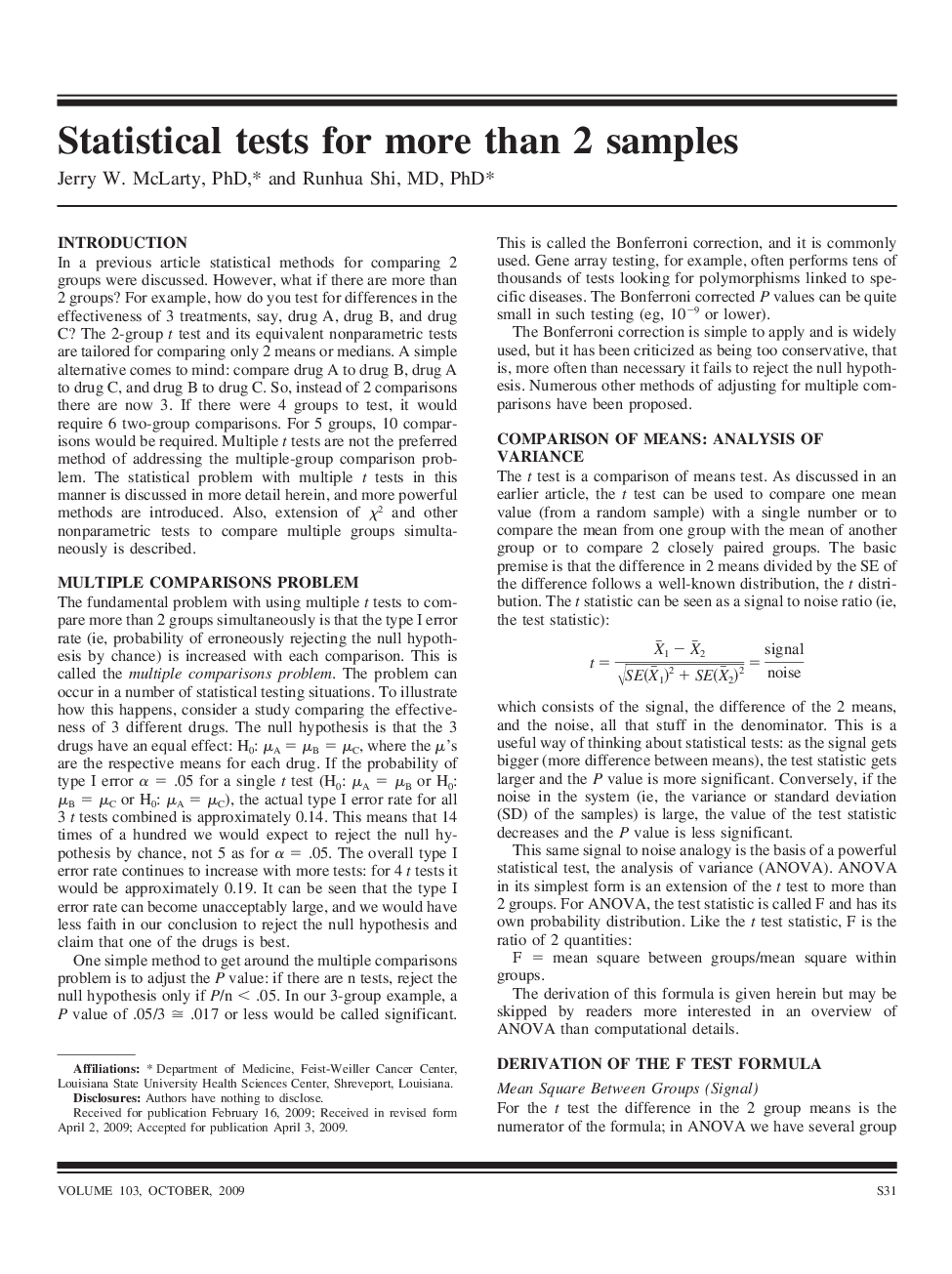 Statistical tests for more than 2 samples