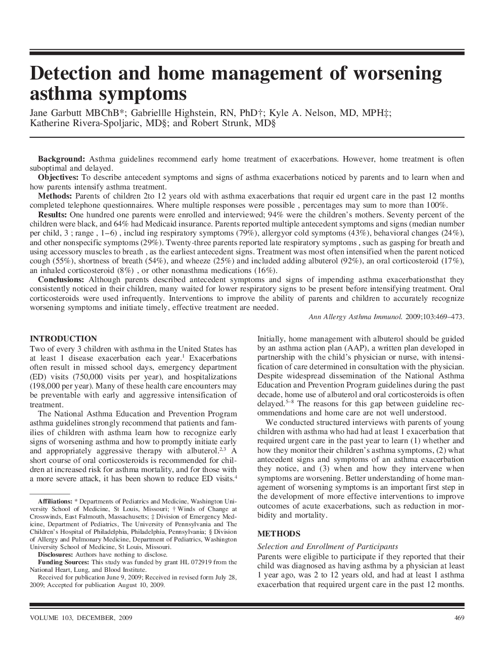 Detection and home management of worsening asthma symptoms