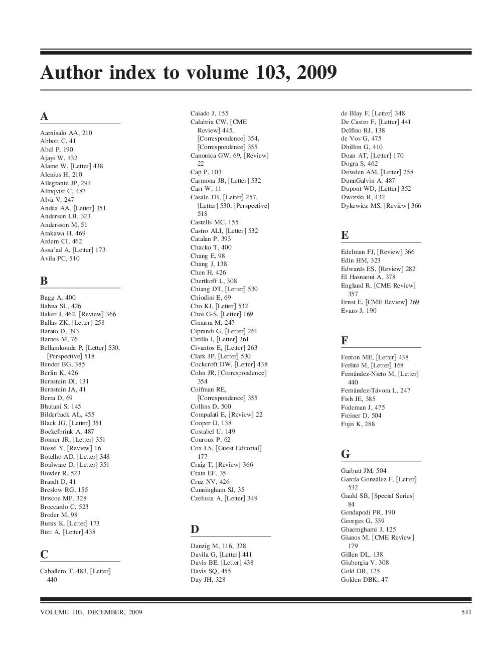 Author index to volume 103, 2009