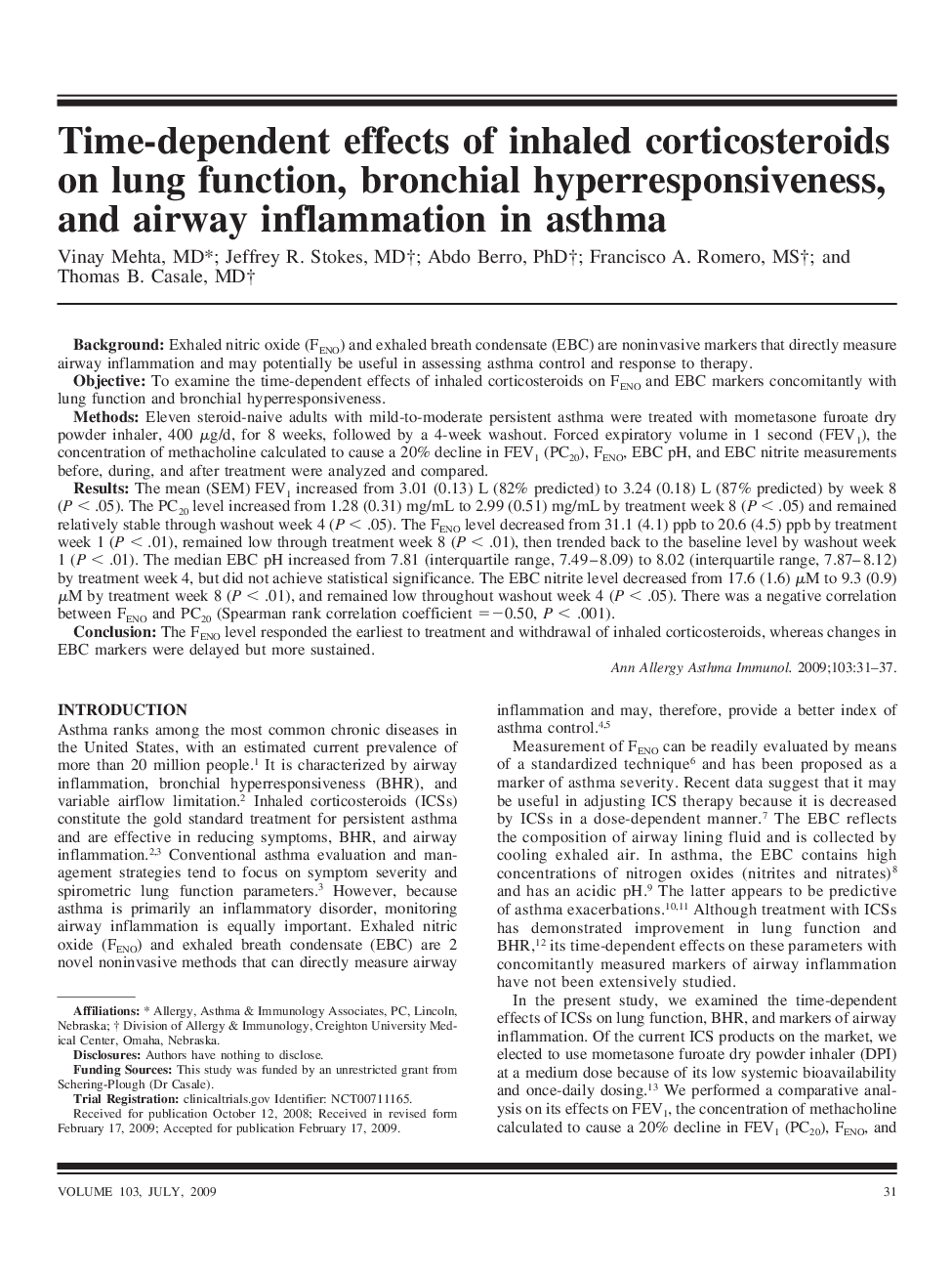 Time-dependent effects of inhaled corticosteroids on lung function, bronchial hyperresponsiveness, and airway inflammation in asthma