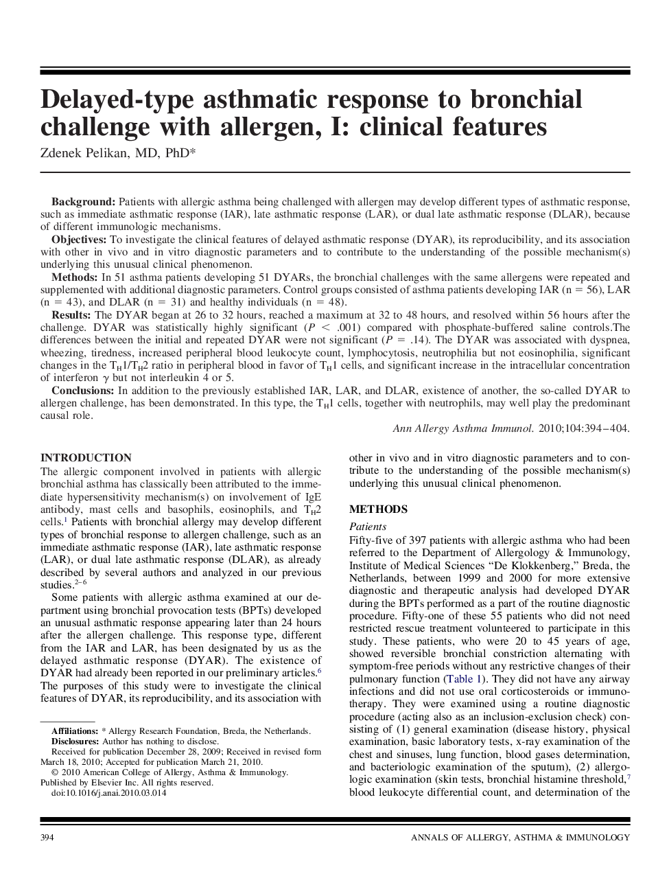 Delayed-type asthmatic response to bronchial challenge with allergen, I: clinical features