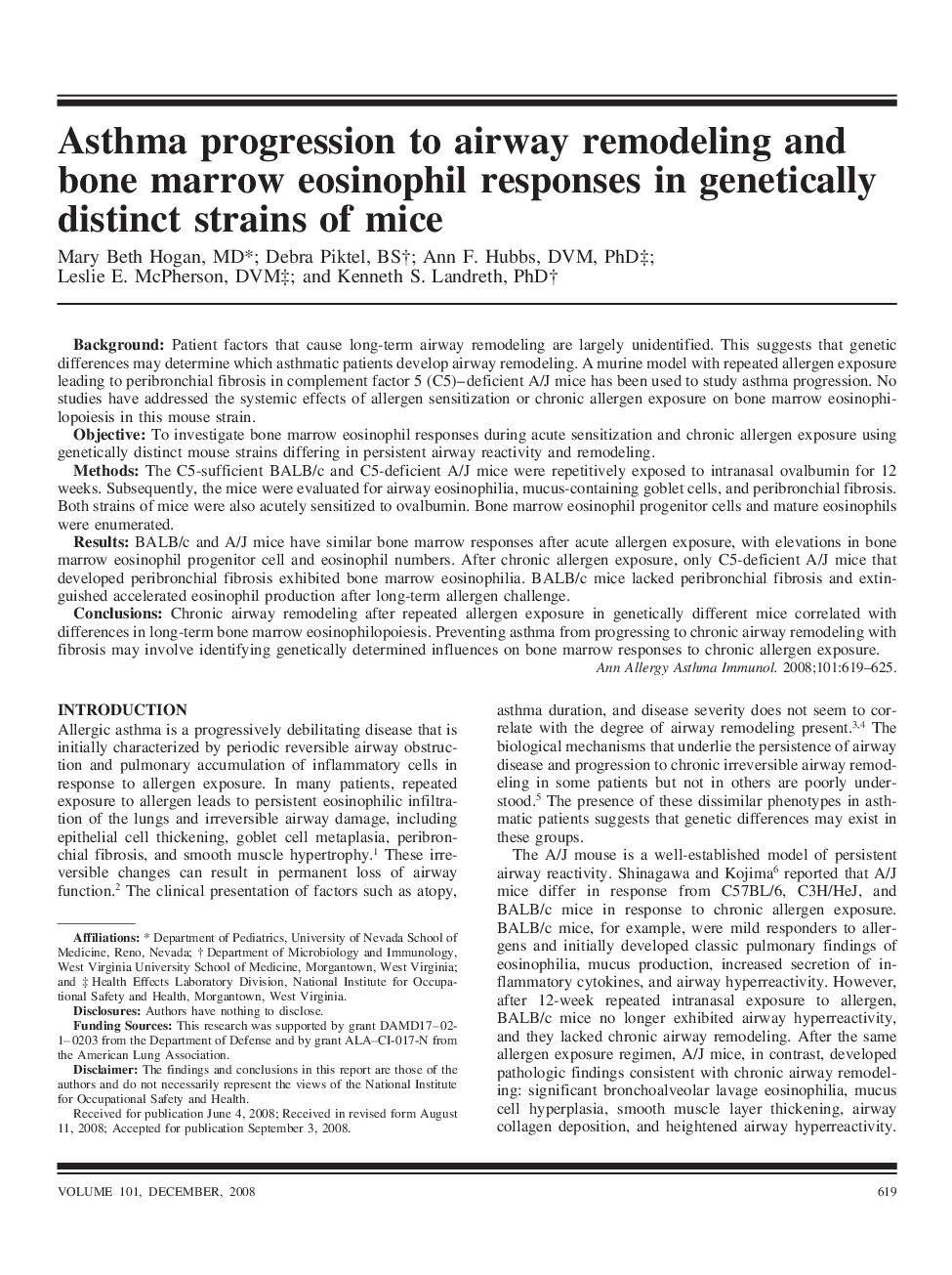 Asthma progression to airway remodeling and bone marrow eosinophil responses in genetically distinct strains of mice