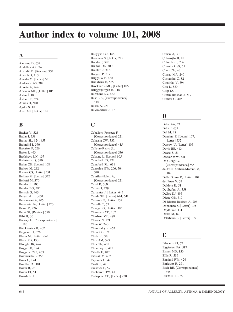 Author index to volume 101, 2008