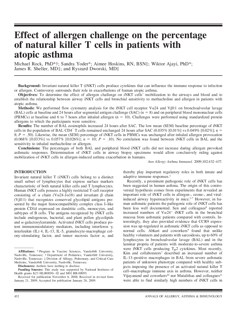 Effect of allergen challenge on the percentage of natural killer T cells in patients with atopic asthma