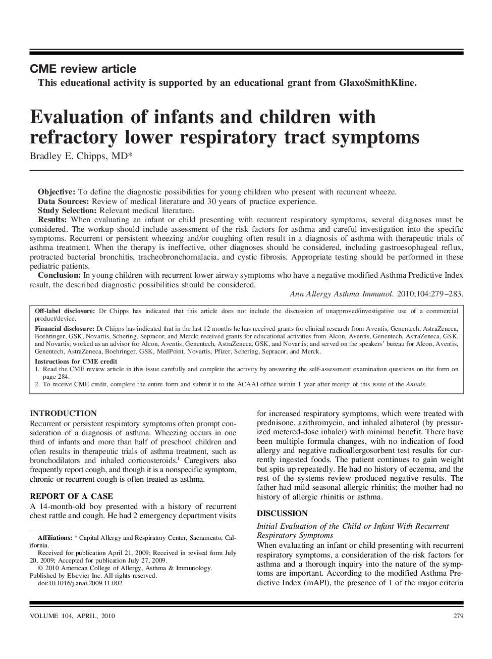 Evaluation of infants and children with refractory lower respiratory tract symptoms
