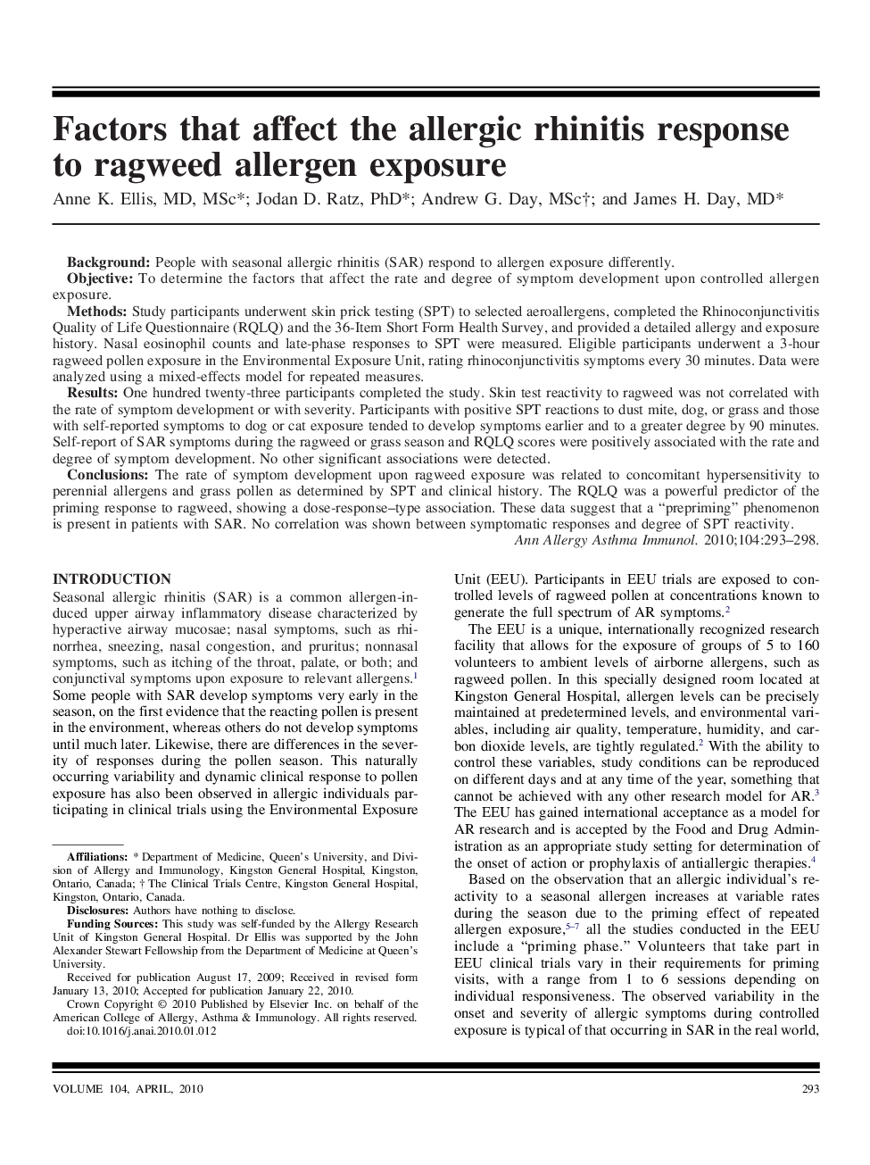 Factors that affect the allergic rhinitis response to ragweed allergen exposure