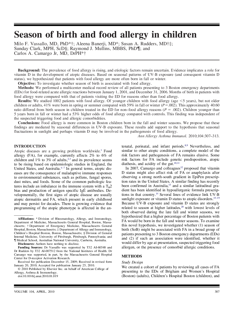 Season of birth and food allergy in children