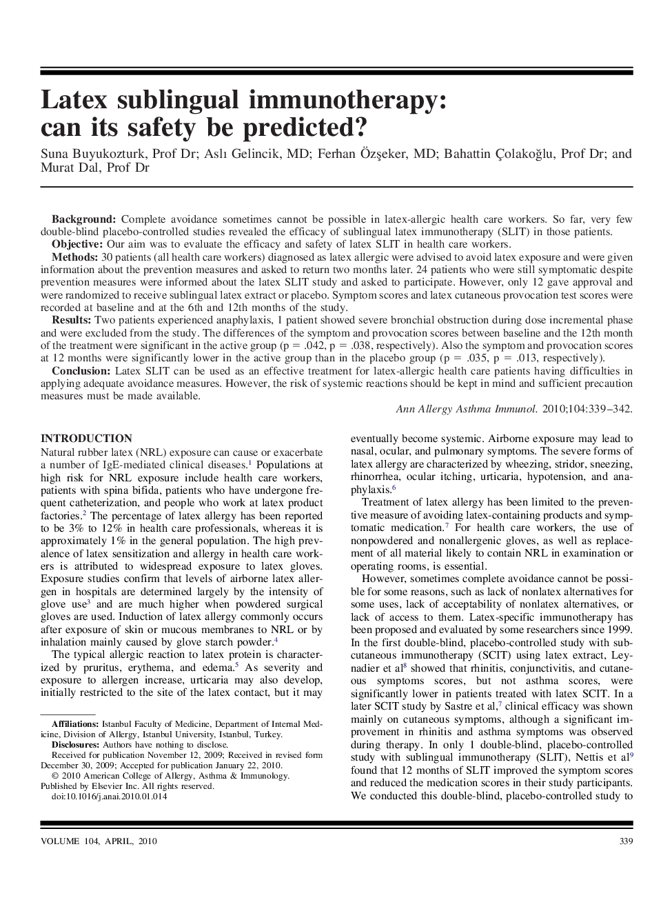 Latex sublingual immunotherapy: can its safety be predicted?