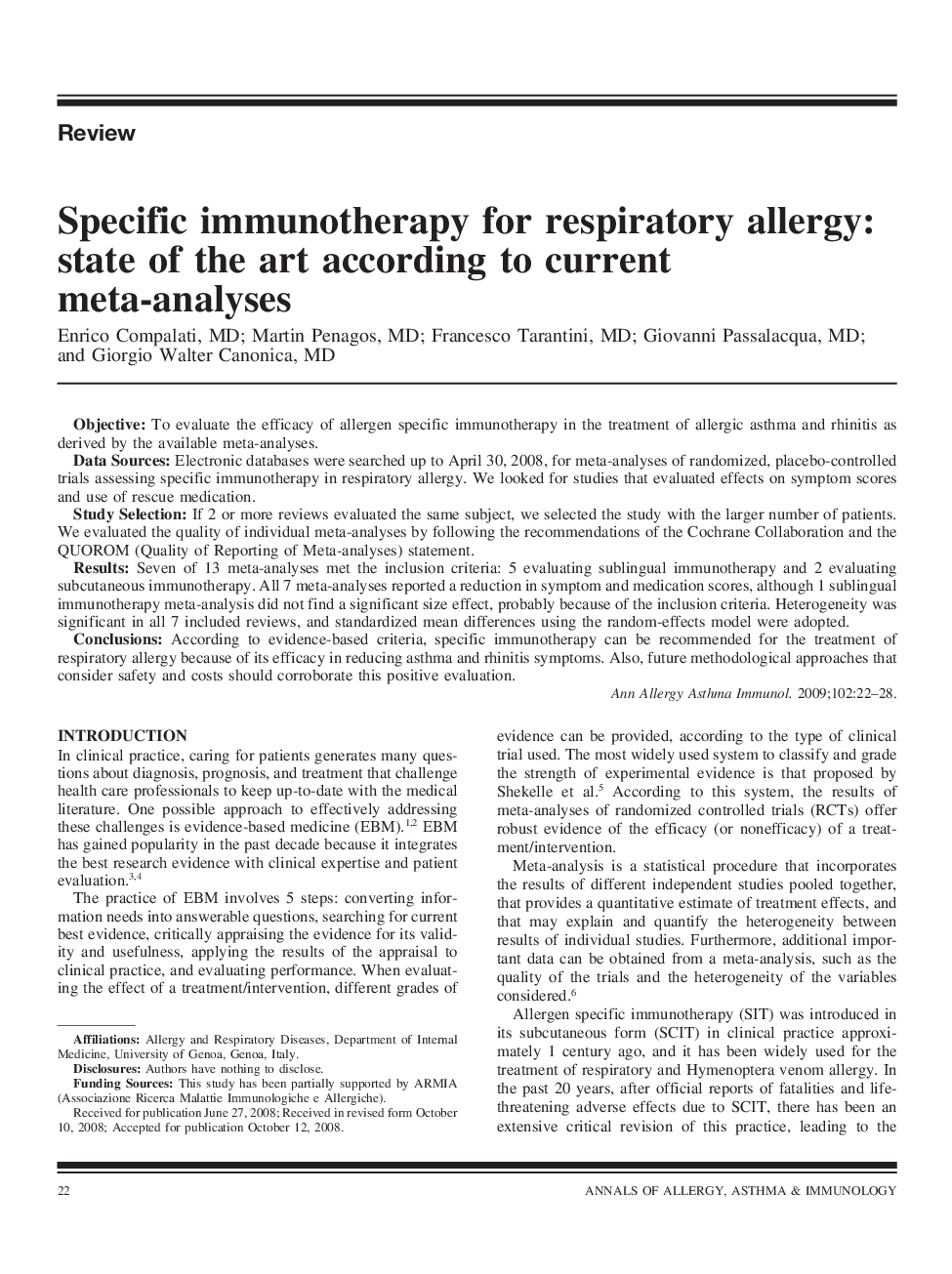 Specific immunotherapy for respiratory allergy: state of the art according to current meta-analyses