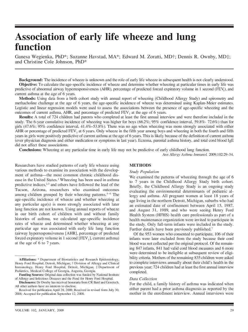 Association of early life wheeze and lung function