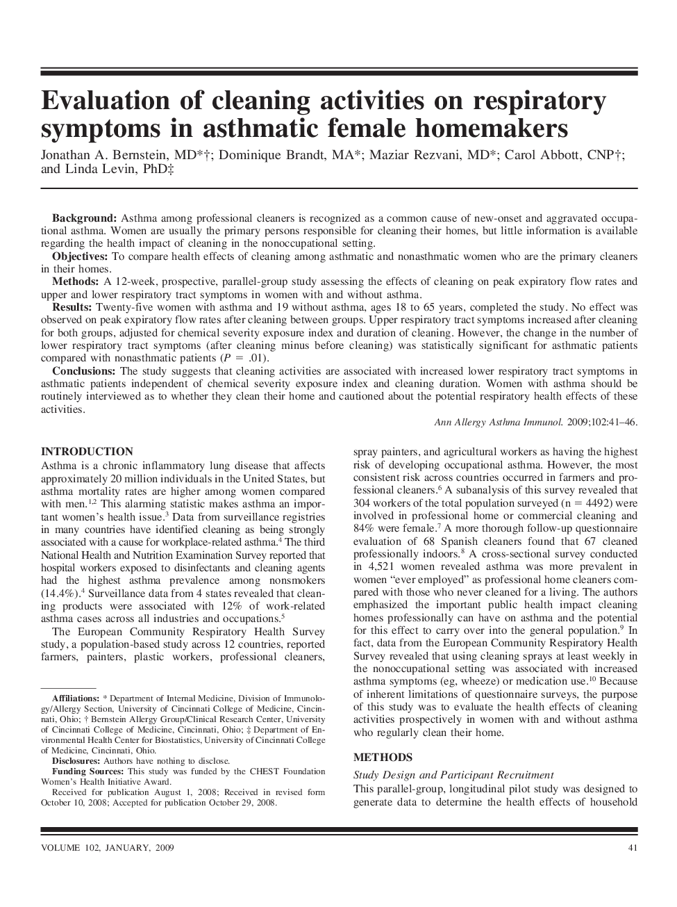 Evaluation of cleaning activities on respiratory symptoms in asthmatic female homemakers