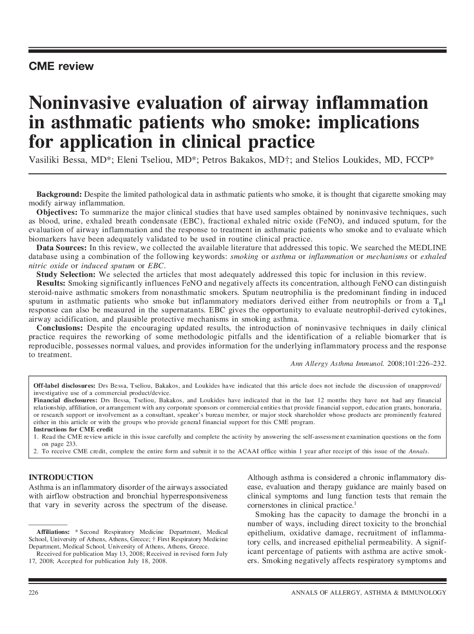 Noninvasive evaluation of airway inflammation in asthmatic patients who smoke: implications for application in clinical practice
