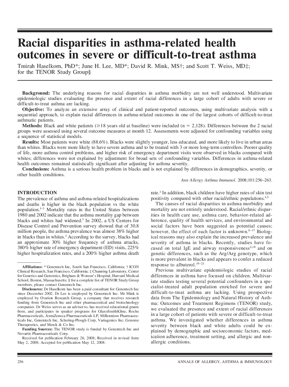 Racial disparities in asthma-related health outcomes in severe or difficult-to-treat asthma