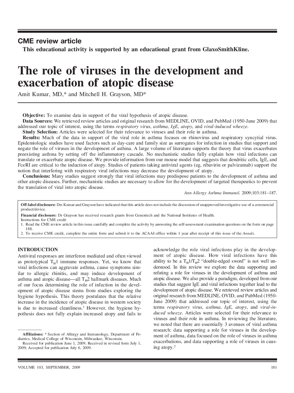 The role of viruses in the development and exacerbation of atopic disease