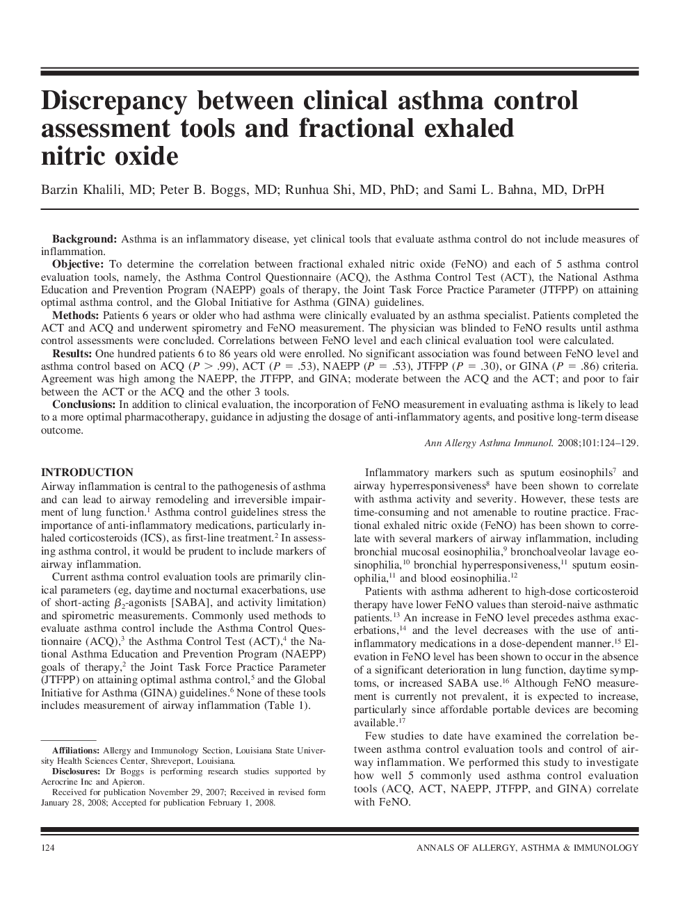 Discrepancy between clinical asthma control assessment tools and fractional exhaled nitric oxide