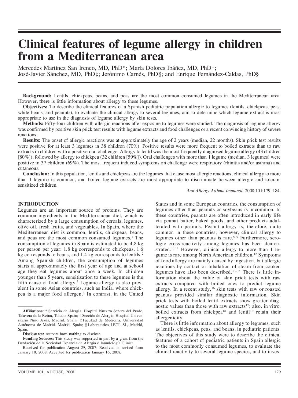 Clinical features of legume allergy in children from a Mediterranean area