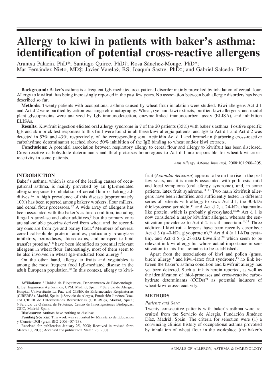 Allergy to kiwi in patients with baker's asthma: identification of potential cross-reactive allergens