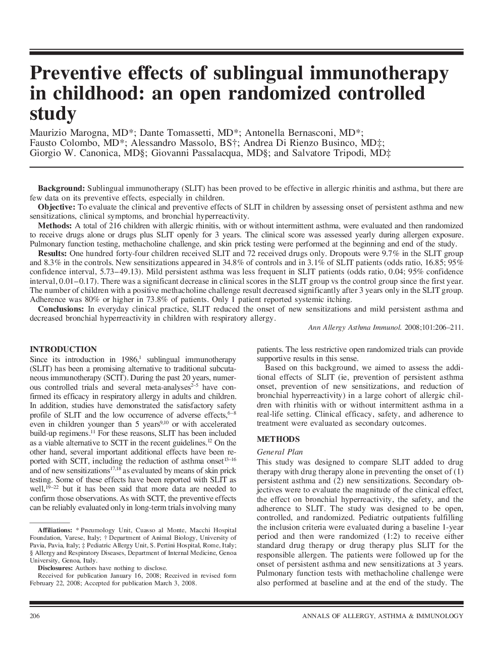 Preventive effects of sublingual immunotherapy in childhood: an open randomized controlled study