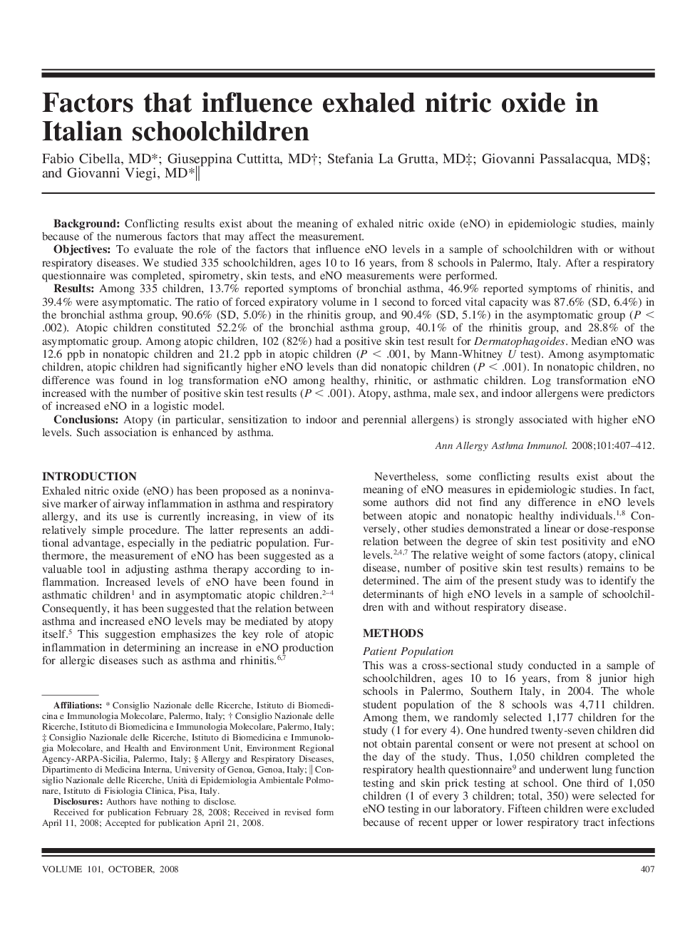 Factors that influence exhaled nitric oxide in Italian schoolchildren