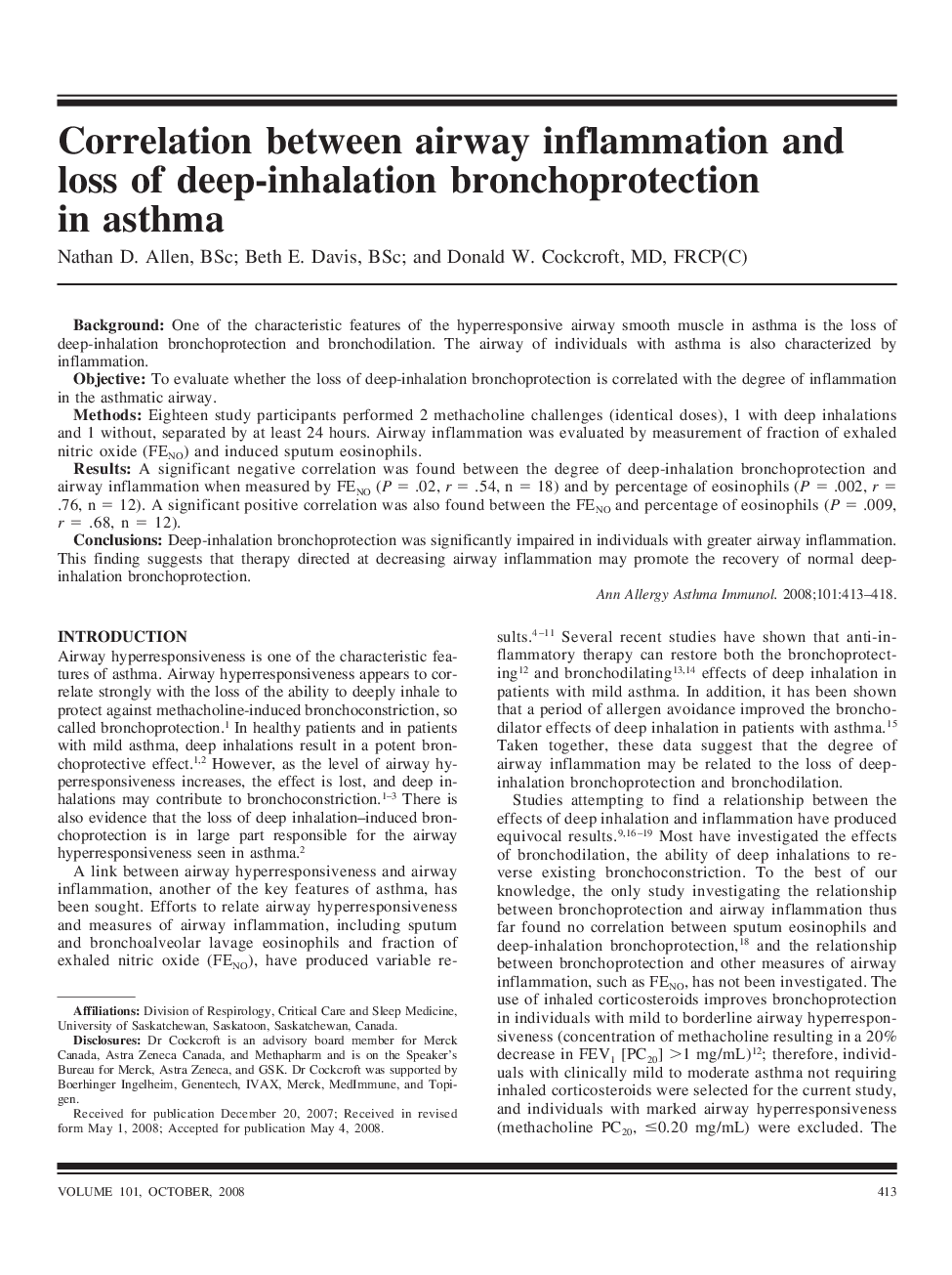Correlation between airway inflammation and loss of deep-inhalation bronchoprotection in asthma