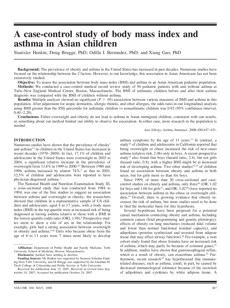 A case-control study of body mass index and asthma in Asian children