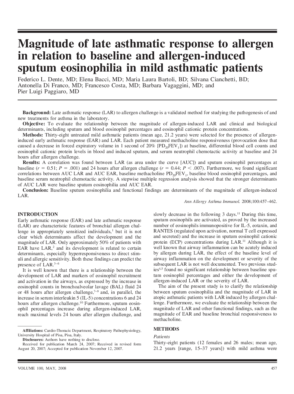 Magnitude of late asthmatic response to allergen in relation to baseline and allergen-induced sputum eosinophilia in mild asthmatic patients