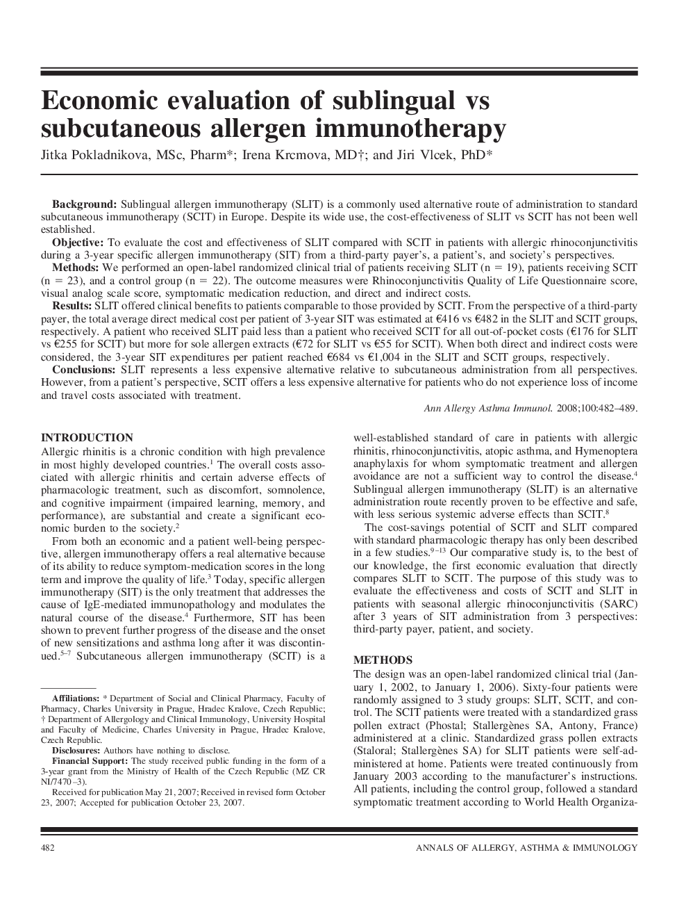 Economic evaluation of sublingual vs subcutaneous allergen immunotherapy