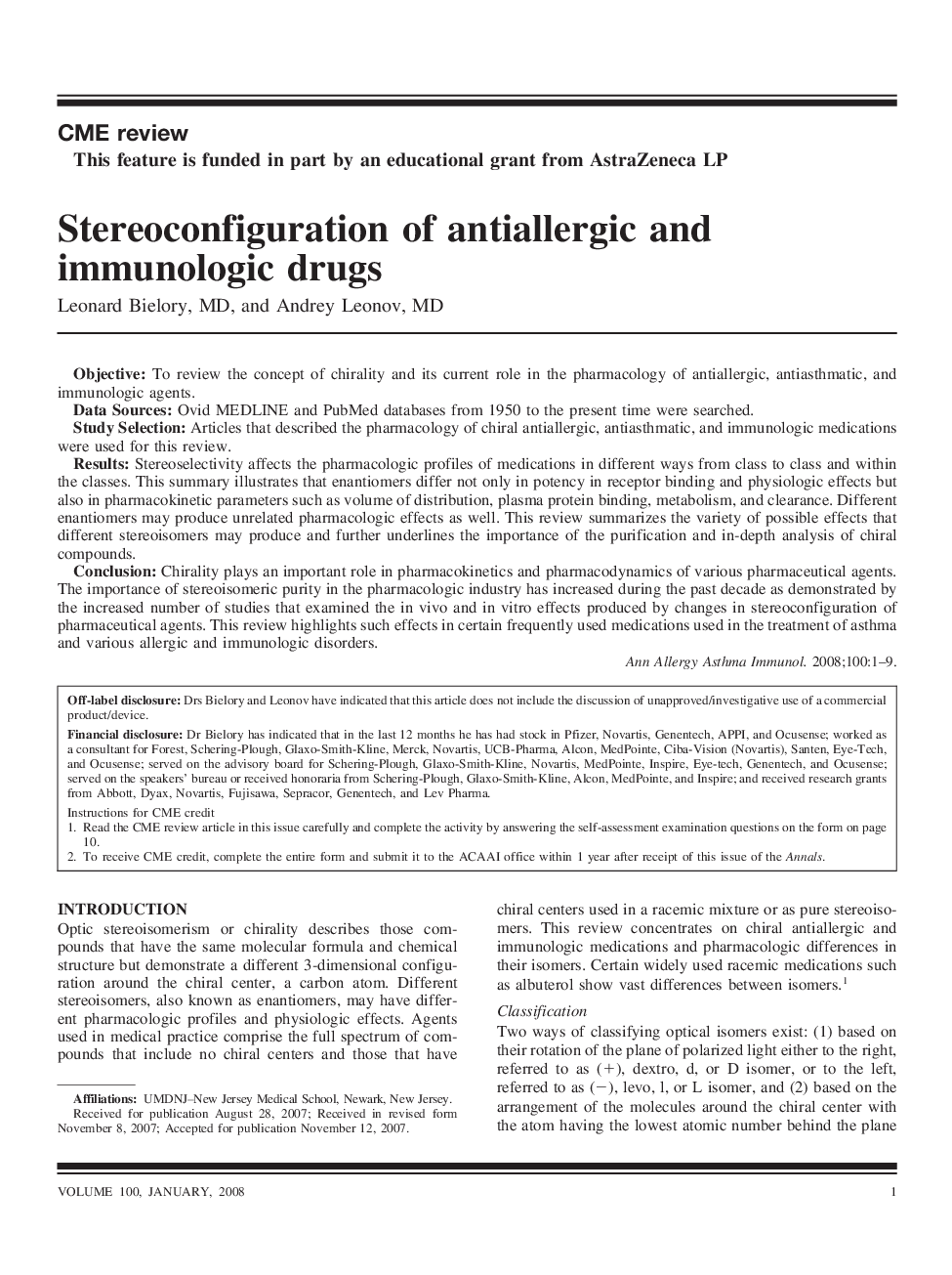 Stereoconfiguration of antiallergic and immunologic drugs