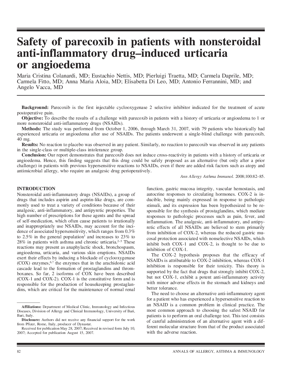 Safety of parecoxib in patients with nonsteroidal anti-inflammatory drug-induced urticaria or angioedema