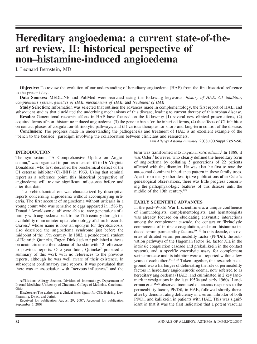 Hereditary angioedema: a current state-of-the-art review, II: historical perspective ofnon-histamine-induced angioedema