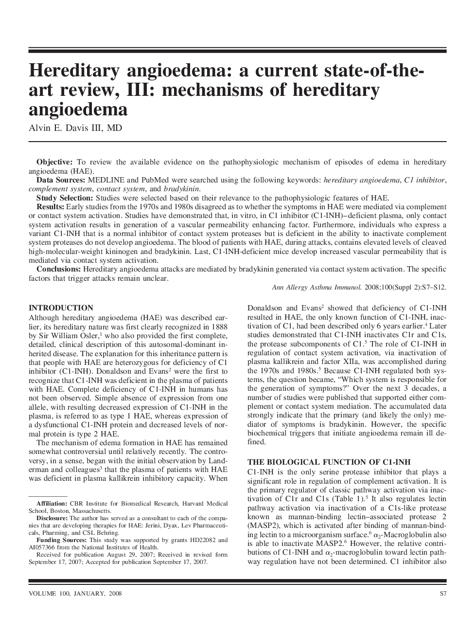 Hereditary angioedema: a current state-of-the-art review, III: mechanisms of hereditary angioedema
